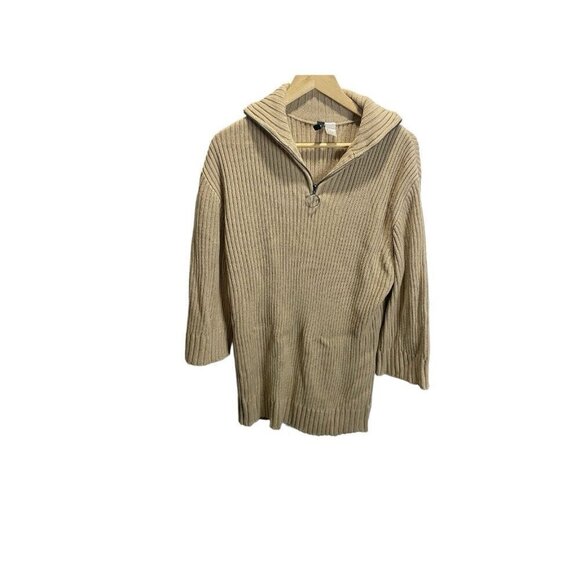 Divided H&M Tan Sweater Dress Size S 1/4 Zip Cowl Neck Thick Knit - Picture 1 of 6